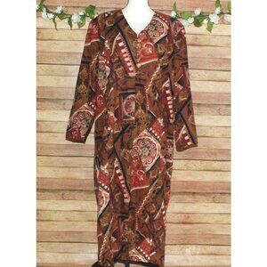 Vintage Diana Marco Brown Maxi Dress Size 22 Tribal Print Long Sleeve Ethnic Ret